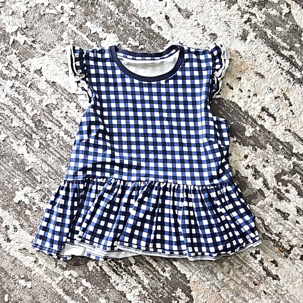 Kate Spade navy cotton gingham peplum ruffle sleeve tank top